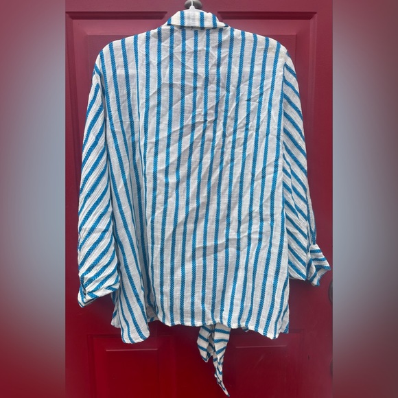 Free People Bow and Arrow Tie Front Kimono One Size Blue Cotton Blend - Picture 4 of 5